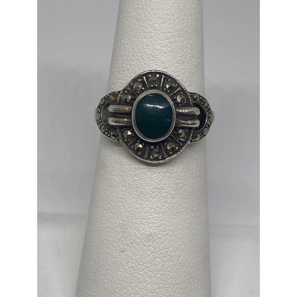 925 Sterling Silver Malachite Ring Size 5